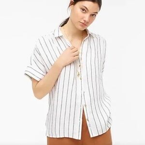 J Crew Relaxed-Fit Short-Sleeve Baird McNutt Irish Linen Shirt, Graphite Stripe